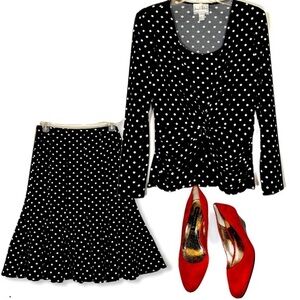 Vintage Joseph Ribkoff Polkadot Set Top Skirt y2k
